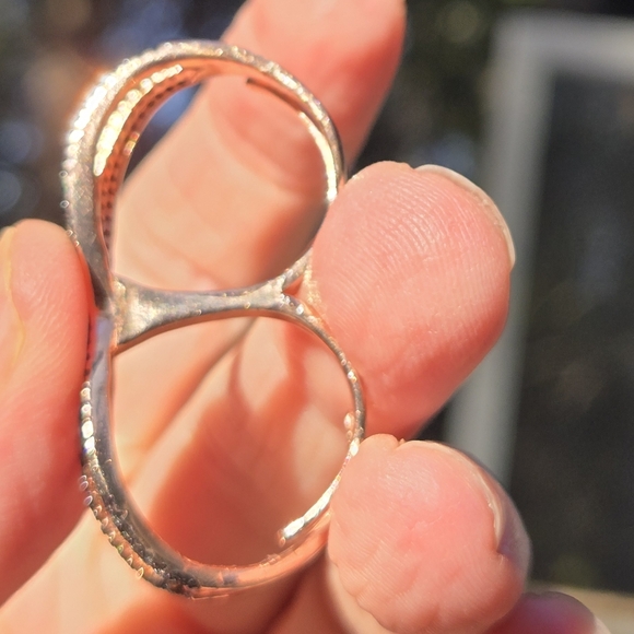 Black Onyx Dual Finger Cuff Sterling Rosegold Ring Sz8 Adjustable - Picture 7 of 10